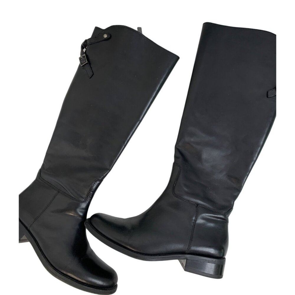 Vince Camuto Flat Kadia‎ Adjustable Calf Leather Riding Boots 7.5 Black 6893 EUC
